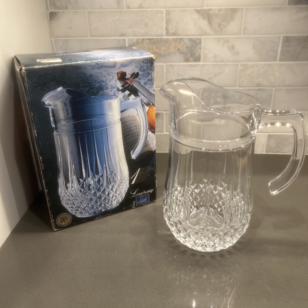 Cristal D'Arques Longchamp 24% Lead Crystal Pitcher in Box Clear 1.25 Liter